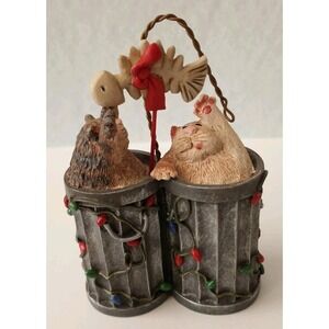 2002 ERIKA OLLER by REAL PEOPLE Cat Christmas Ornament Two Cats in Trash Can